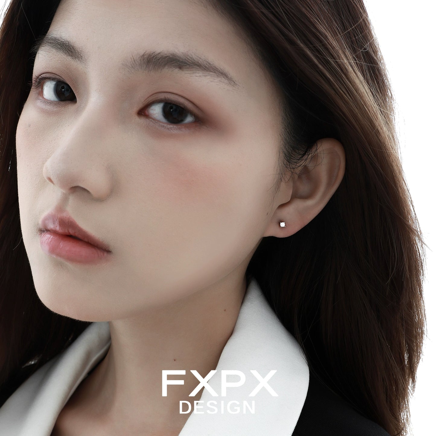 Stylish FXPX Y2K heart earrings worn by a model with natural makeup and long hair