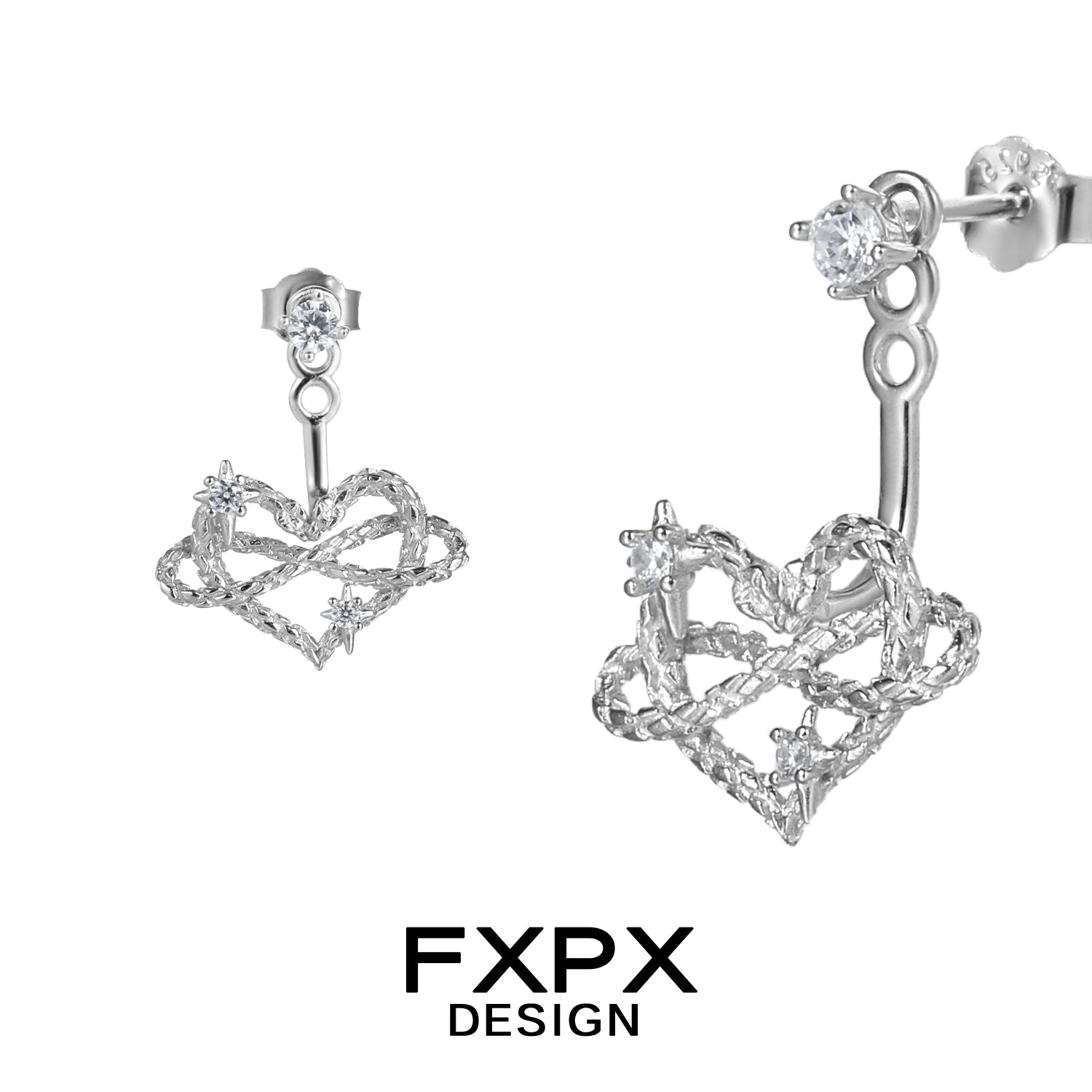 FXPX Y2K heart earrings with sparkling gems and unique heart design