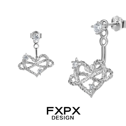 FXPX Y2K heart earrings with sparkling gems and unique heart design
