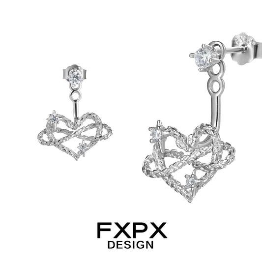 FXPX Y2K heart earrings with sparkling gems and unique heart design