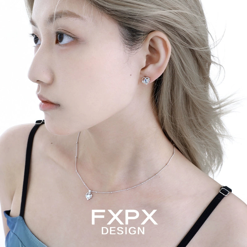 Elegant FXPX Y2K moonstone earrings in silver, perfect for adding a stylish touch to any outfit