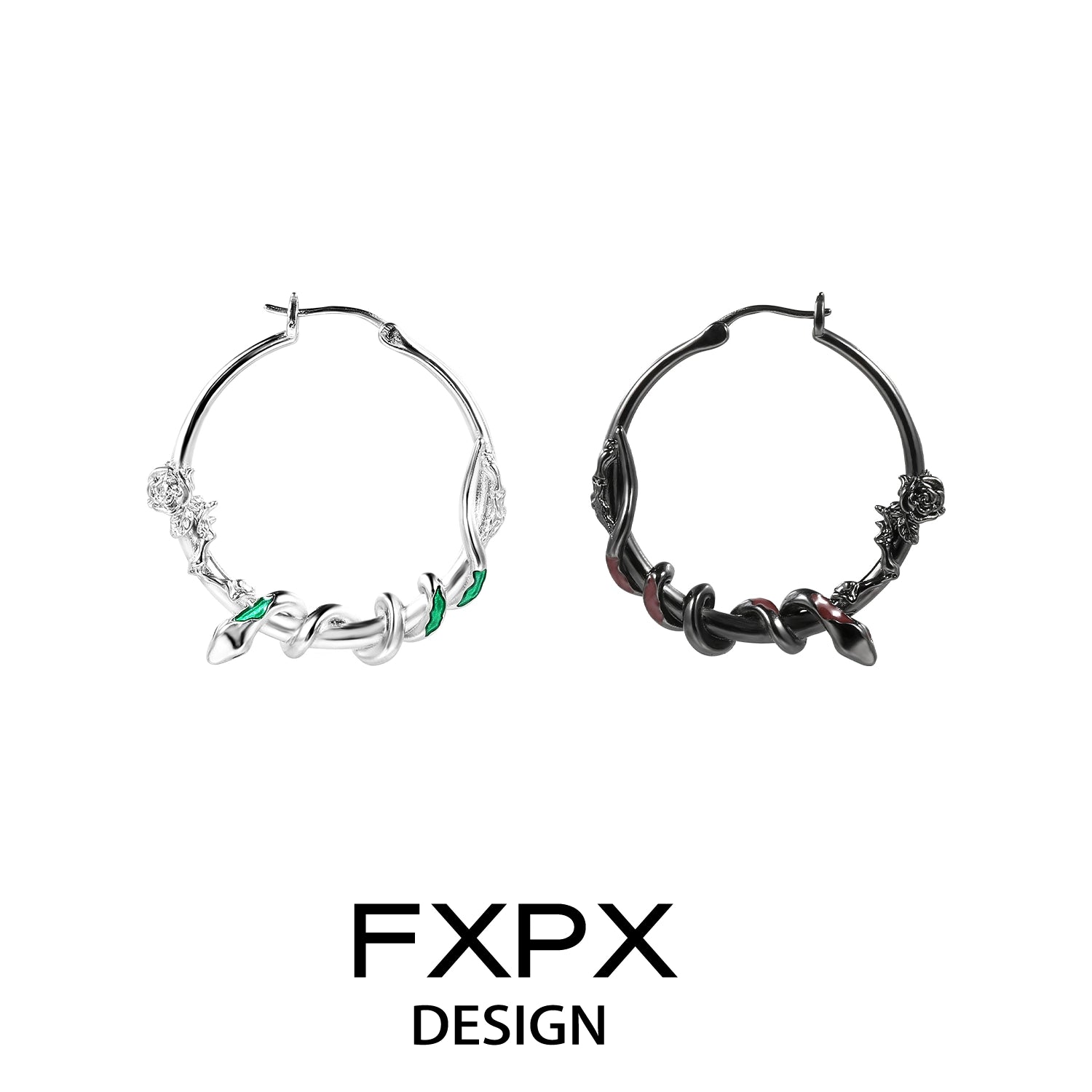 FXPX Y2K ouroboros earrings in silver and black with unique snake design for trendy accessories