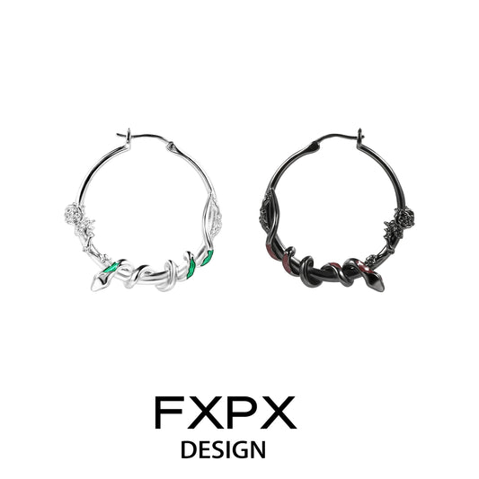 FXPX Y2K ouroboros earrings in silver and black with unique snake design for trendy accessories