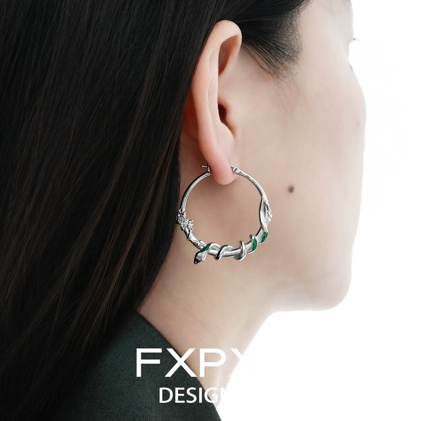 Y2K ouroboros earrings in silver with intricate design, perfect for trendy fashion lovers
