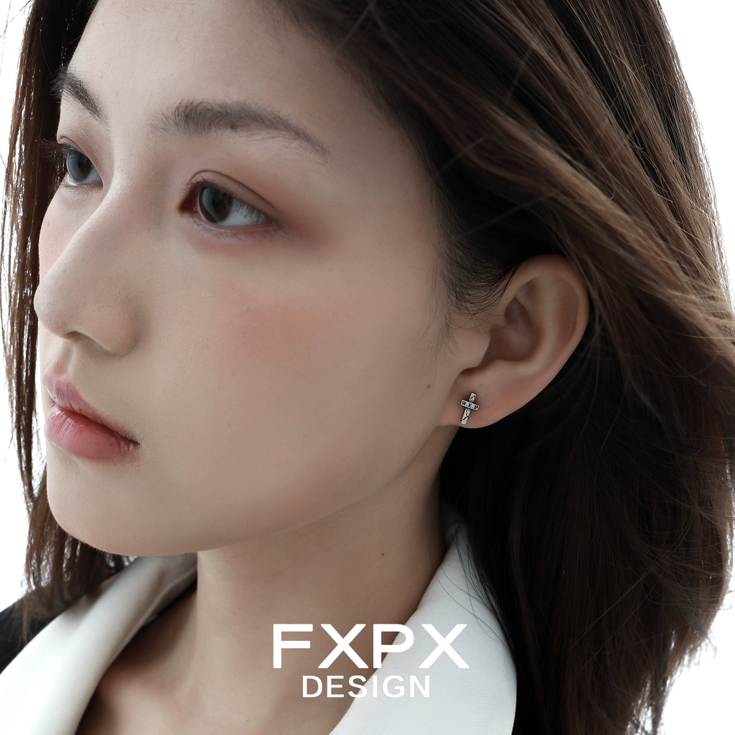 Stylish FXPX Y2K punk cross earrings worn by a model highlighting their trendy design