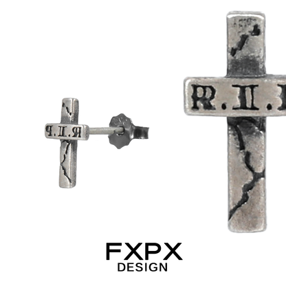 FXPX Y2K punk cross earrings with a distressed design and silver finish for a bold statement