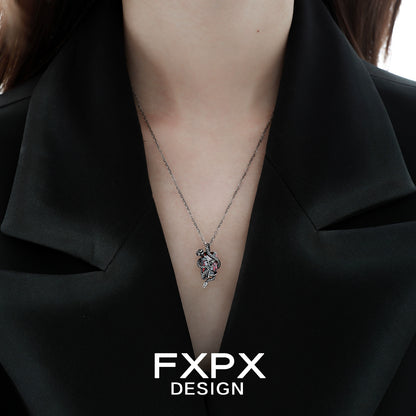Y2K rose snake necklace featuring a colorful pendant on a silver chain by FXPX