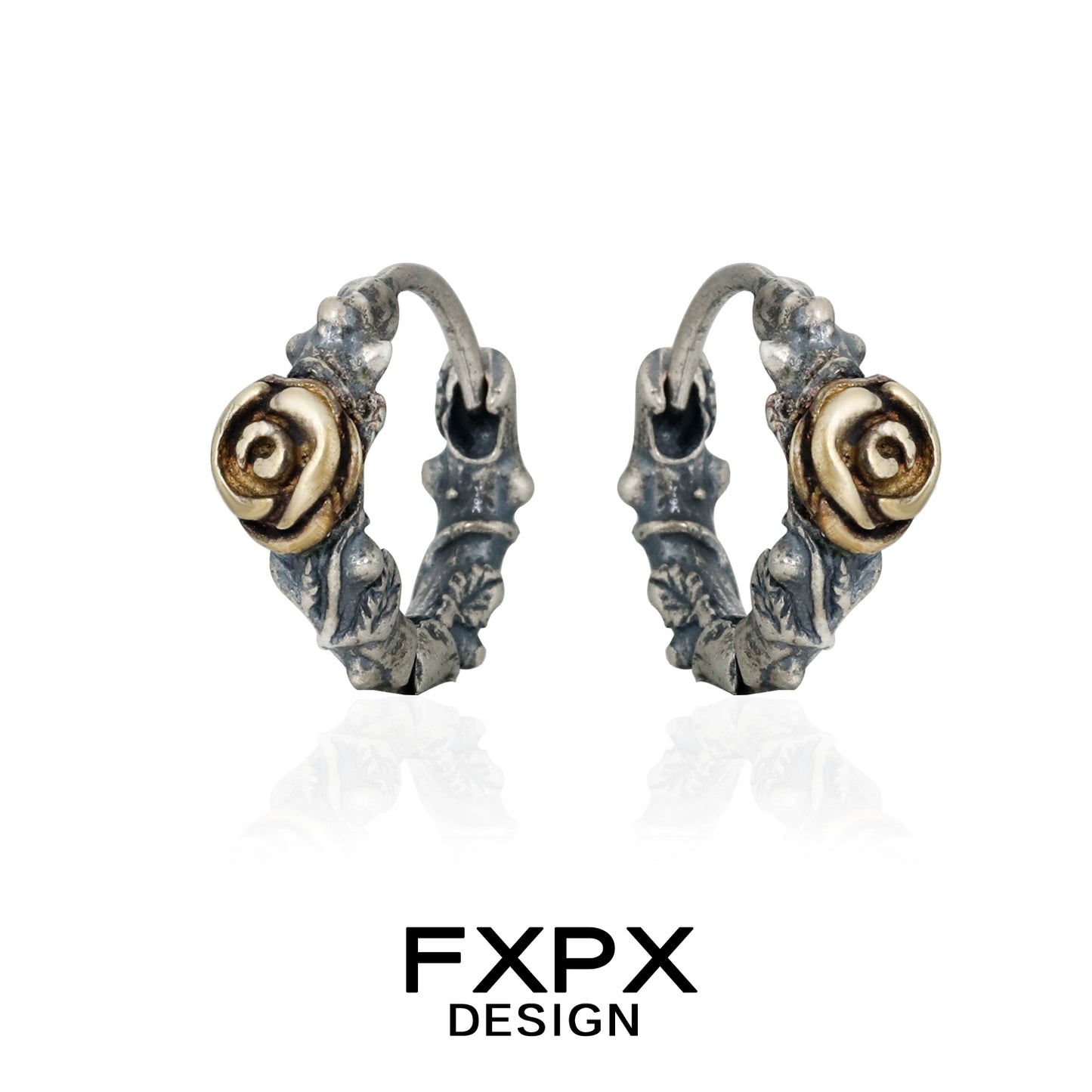 FXPX Y2K rose vintage earrings in silver and gold with intricate floral design