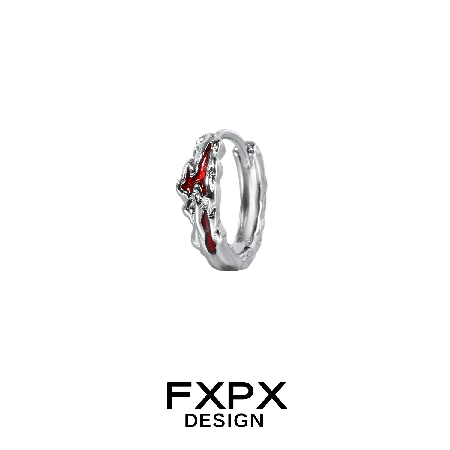 FXPX Y2K scarlet veil stud earrings with a unique silver design and red accents