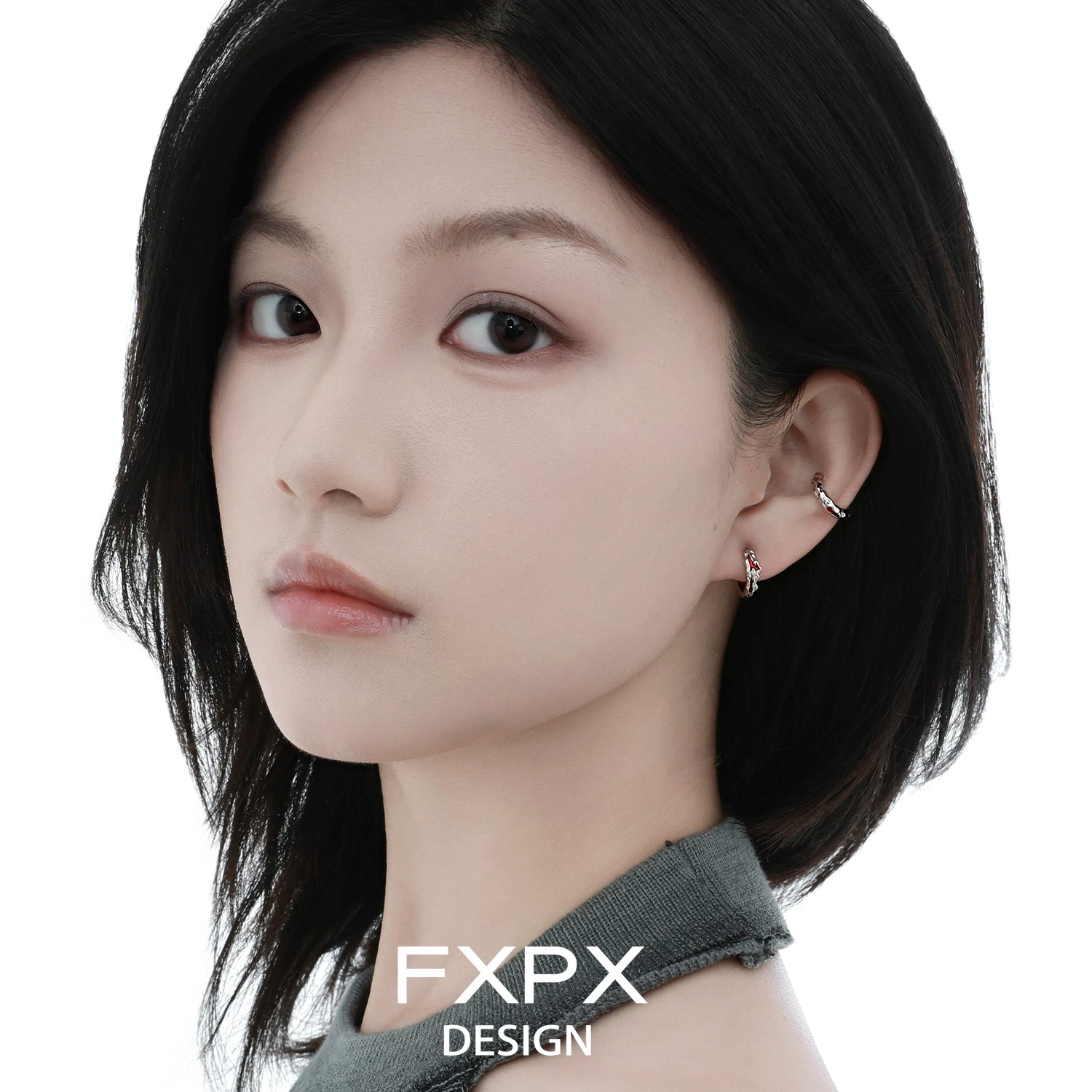 Elegant Y2K scarlet veil stud earrings designed by FXPX, perfect for trendy fashion lovers