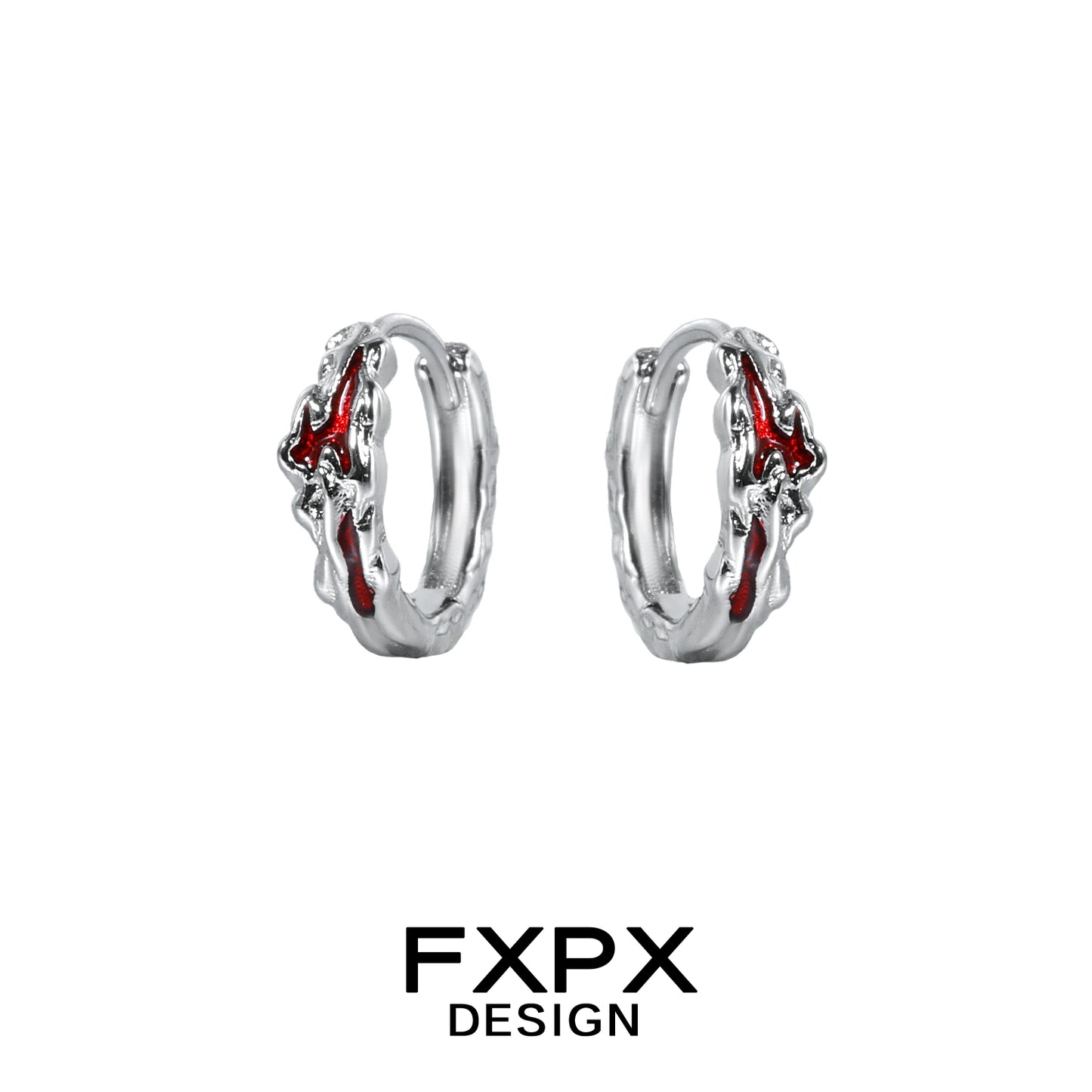 FXPX Y2K scarlet veil stud earrings featuring a unique design with silver and red accents