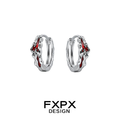 FXPX Y2K scarlet veil stud earrings featuring a unique design with silver and red accents
