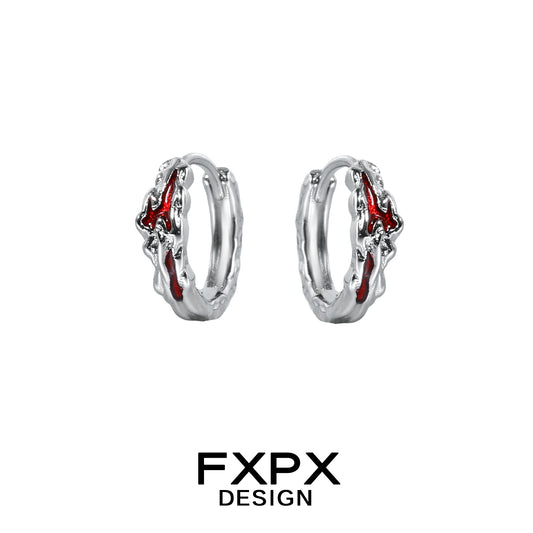 FXPX Y2K scarlet veil stud earrings featuring a unique design with silver and red accents