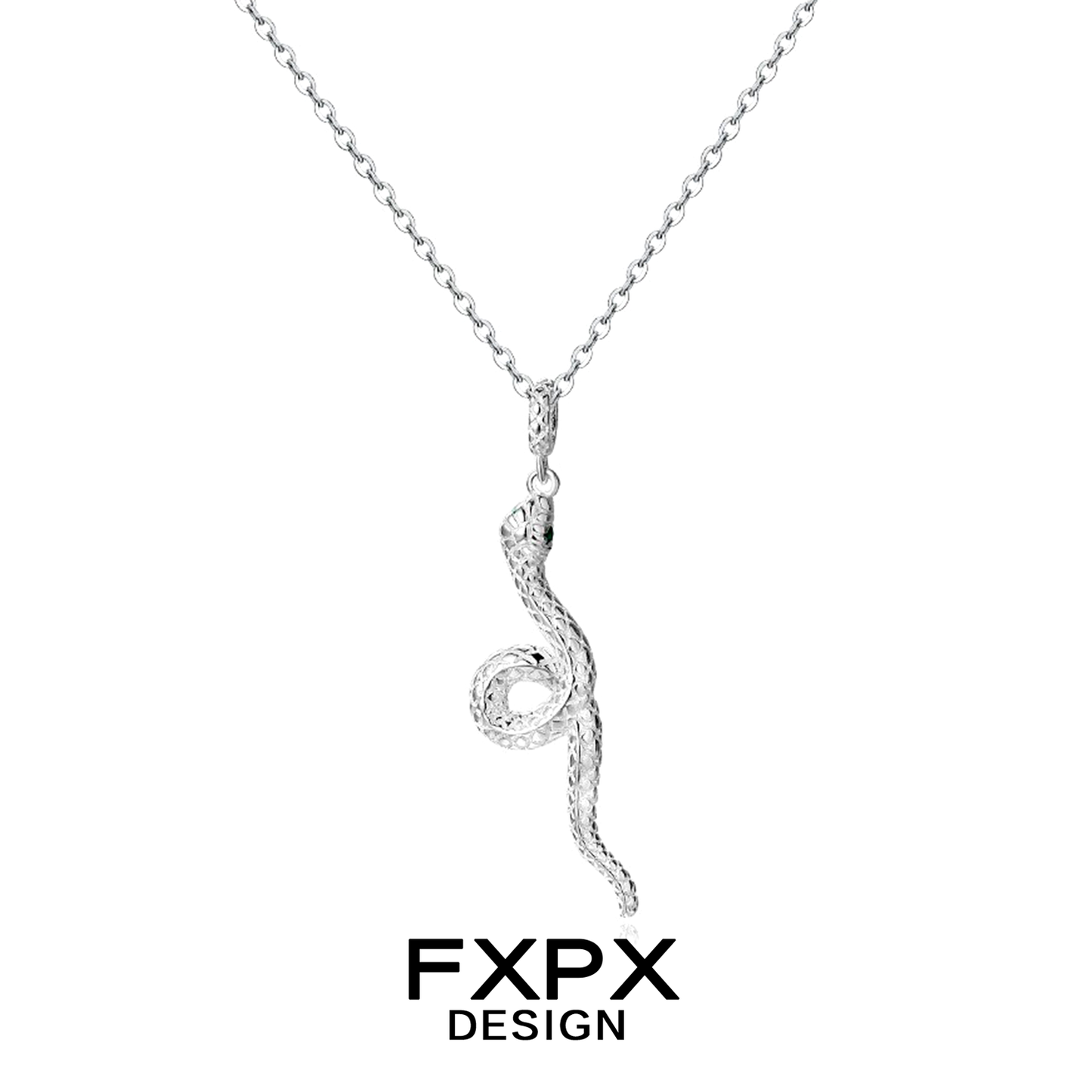 Y2K silver snake necklace by FXPX with a stylish serpent design on a sleek chain