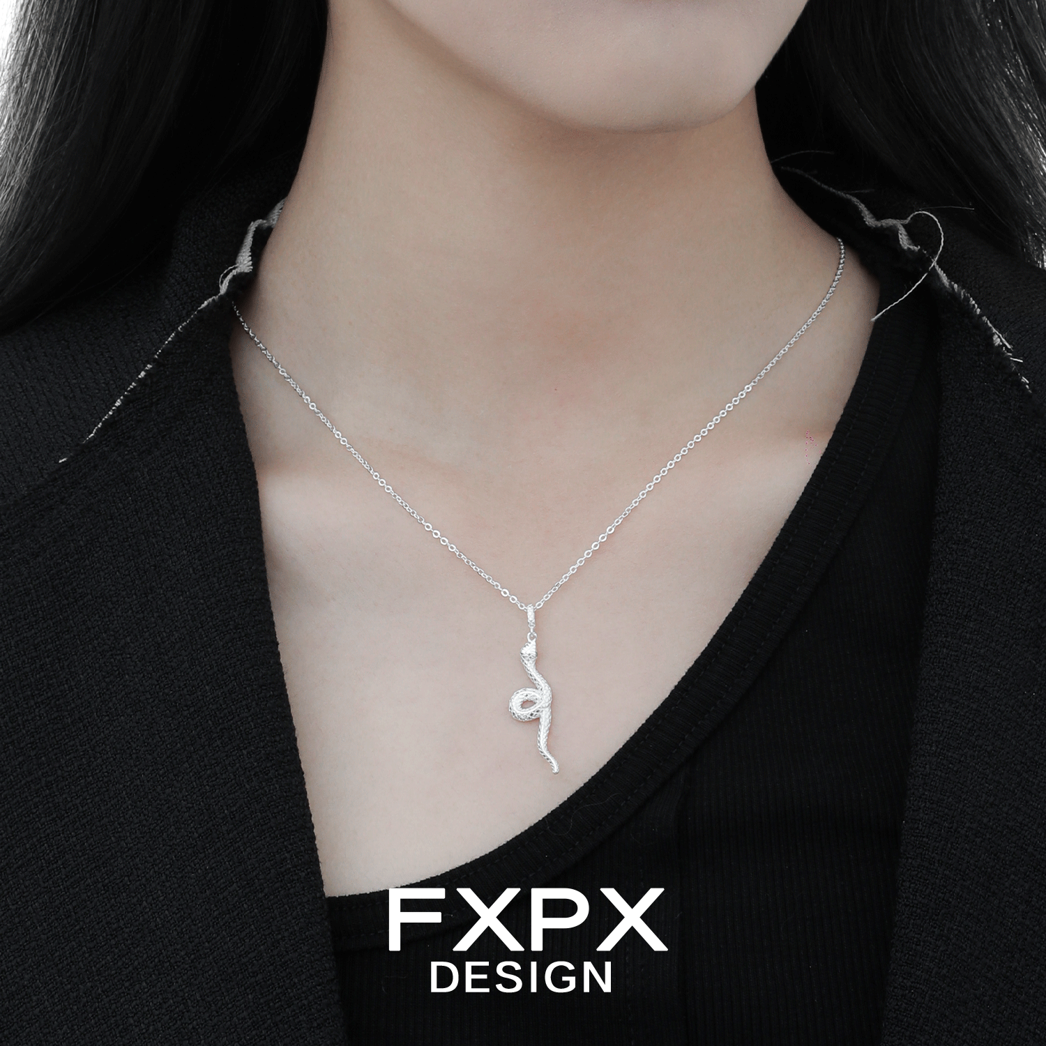 FXPX Y2K silver snake necklace featuring a unique design and elegant style for trendy outfits