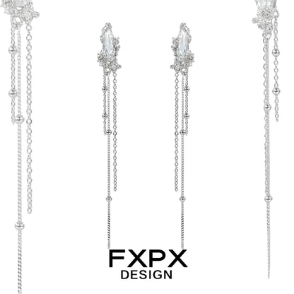 Y2K silver tassel earrings featuring delicate chains and sparkling accents for a trendy look