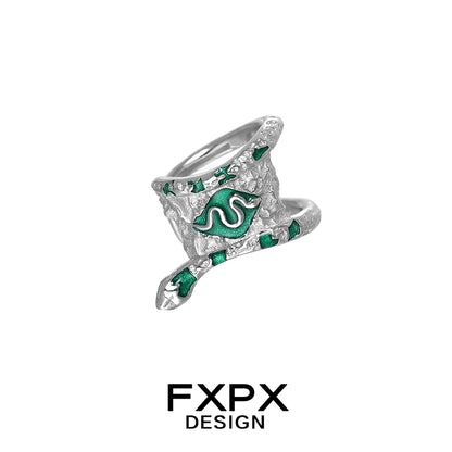 Stylish FXPX Y2K snake ear cuff in silver with green detailing for a trendy accessory