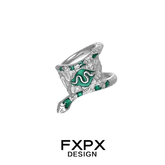 Stylish FXPX Y2K snake ear cuff in silver with green detailing for a trendy accessory