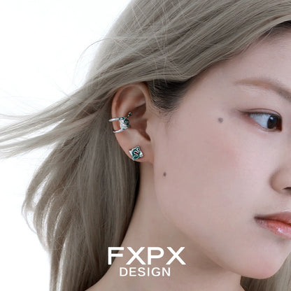Stylish FXPX Y2K snake ear cuff in a silver finish for a trendy look