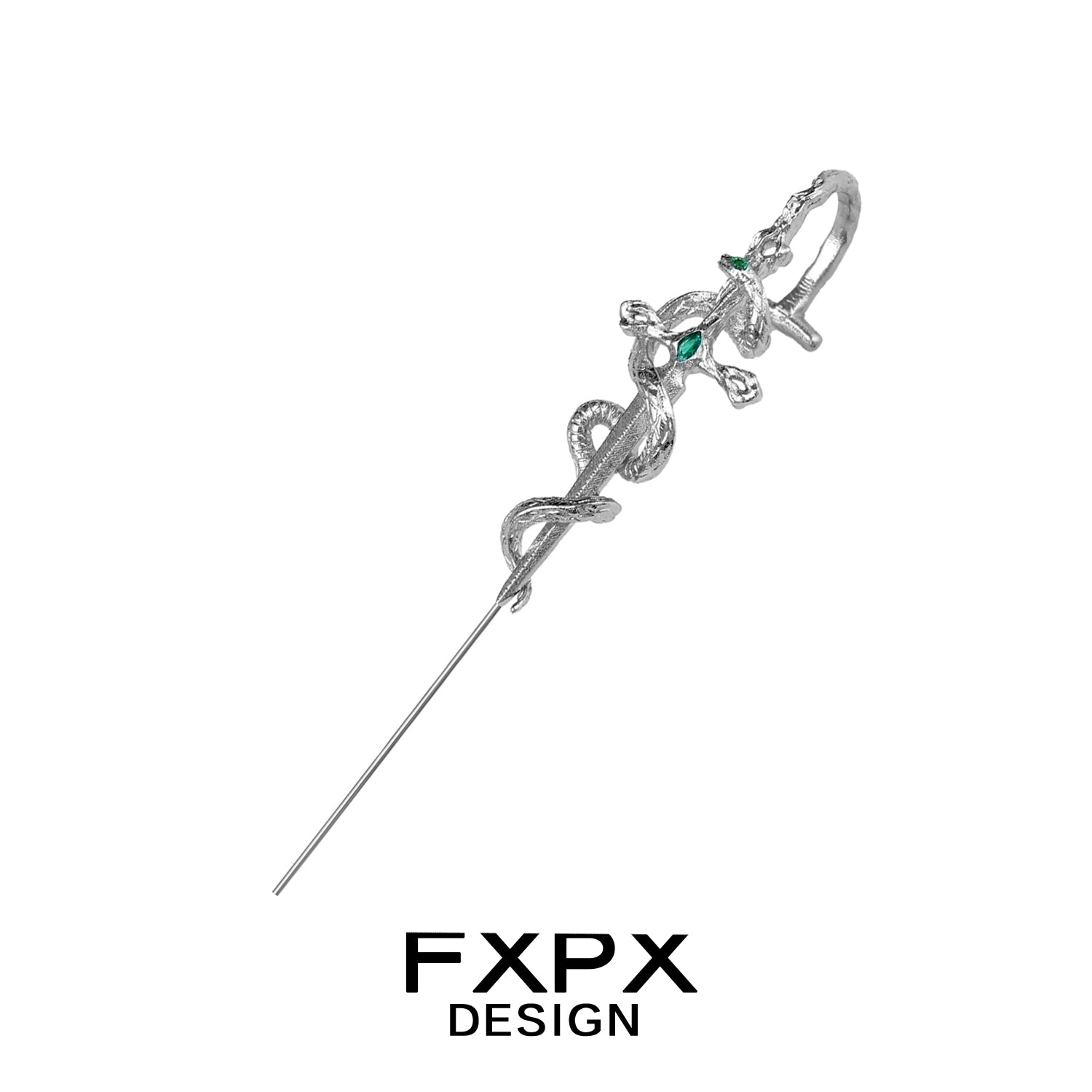 FXPX Y2K snake ear piercing jewelry featuring a detailed snake design with an emerald accent