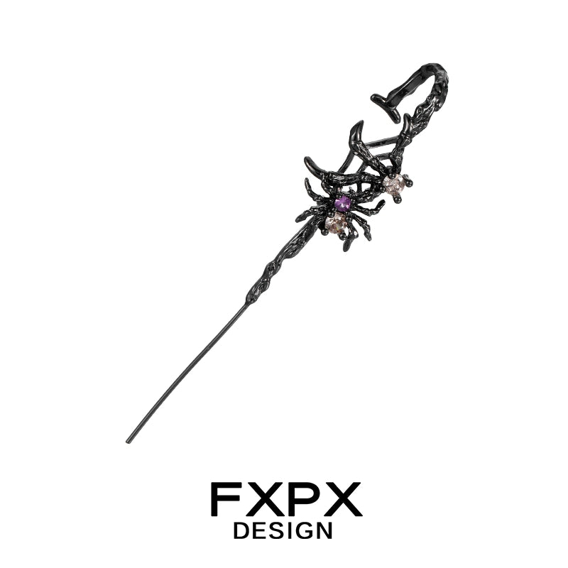 FXPX Y2K spider ear piercing jewelry with intricate spider design and gemstones