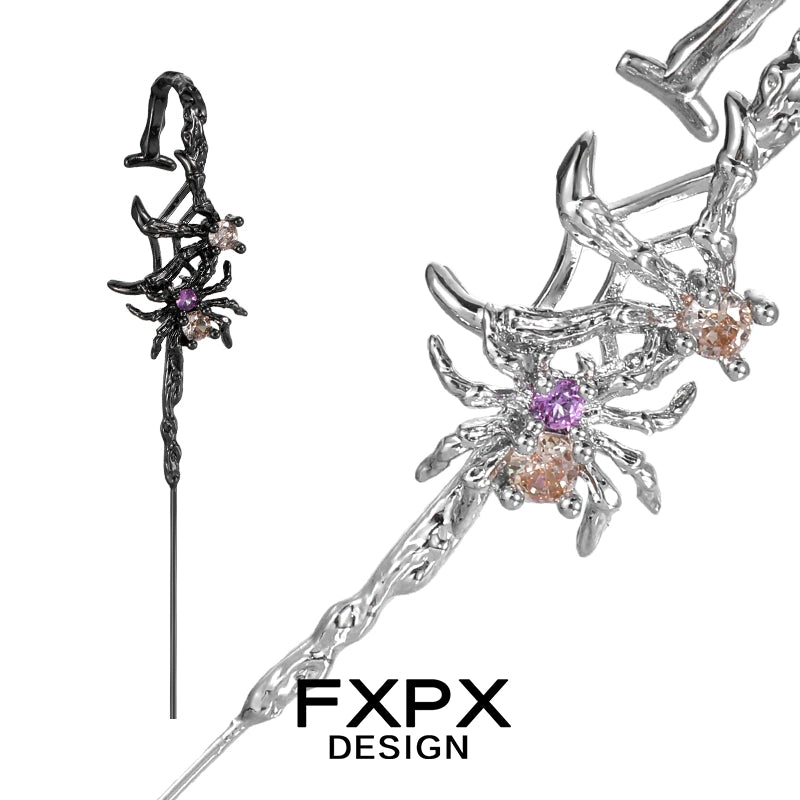 FXPX Y2K spider ear piercing jewelry with colorful gemstones and intricate spider design