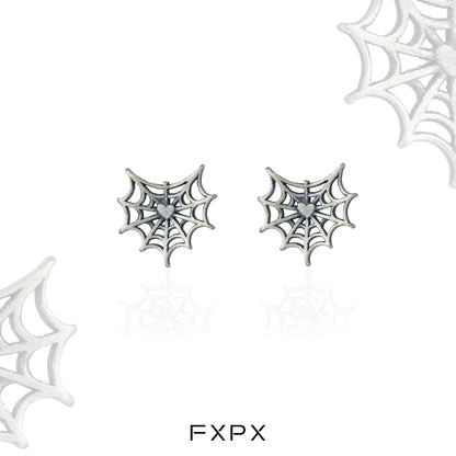 FXPX Y2K spider web earrings in silver with intricate web design for a trendy look