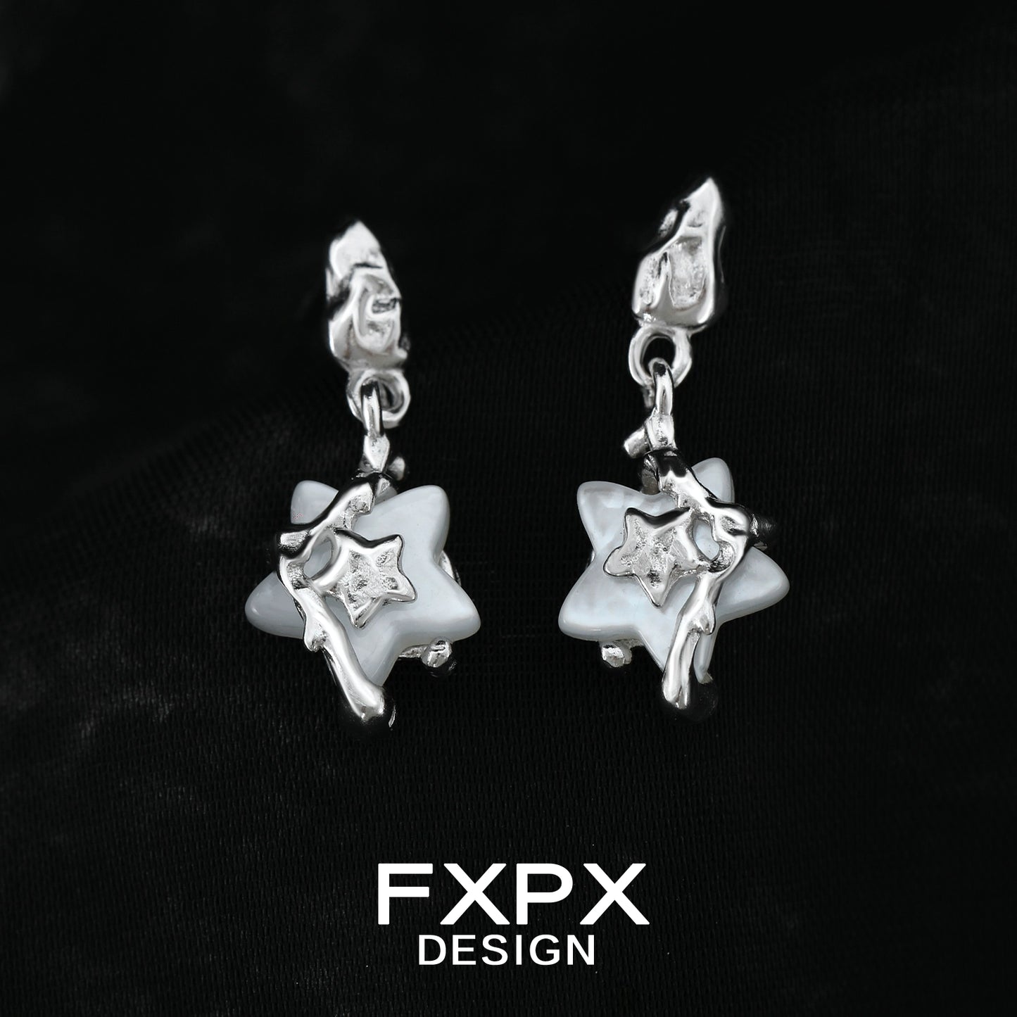 FXPX Y2K star earrings featuring unique star-shaped designs and silver accents