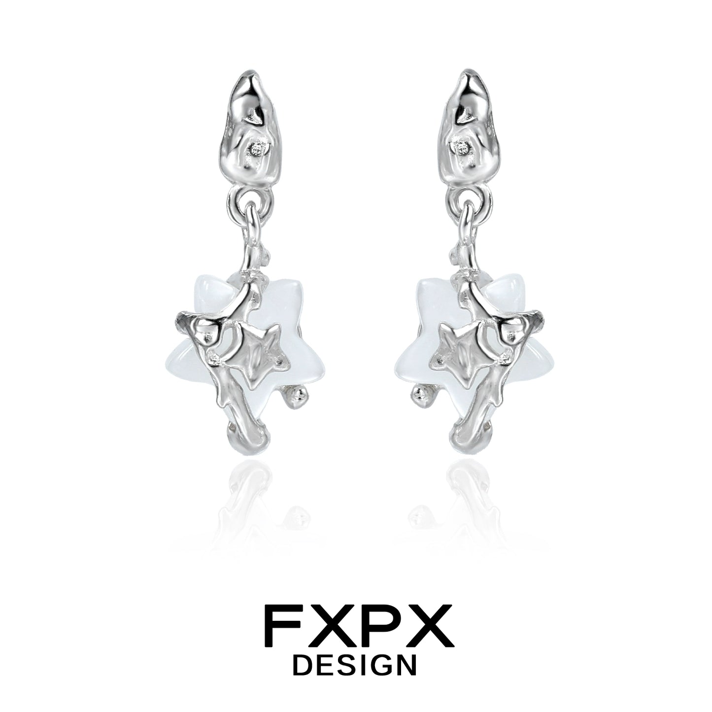 FXPX Y2K star earrings featuring a whimsical star design in silver for trendy fashion lovers