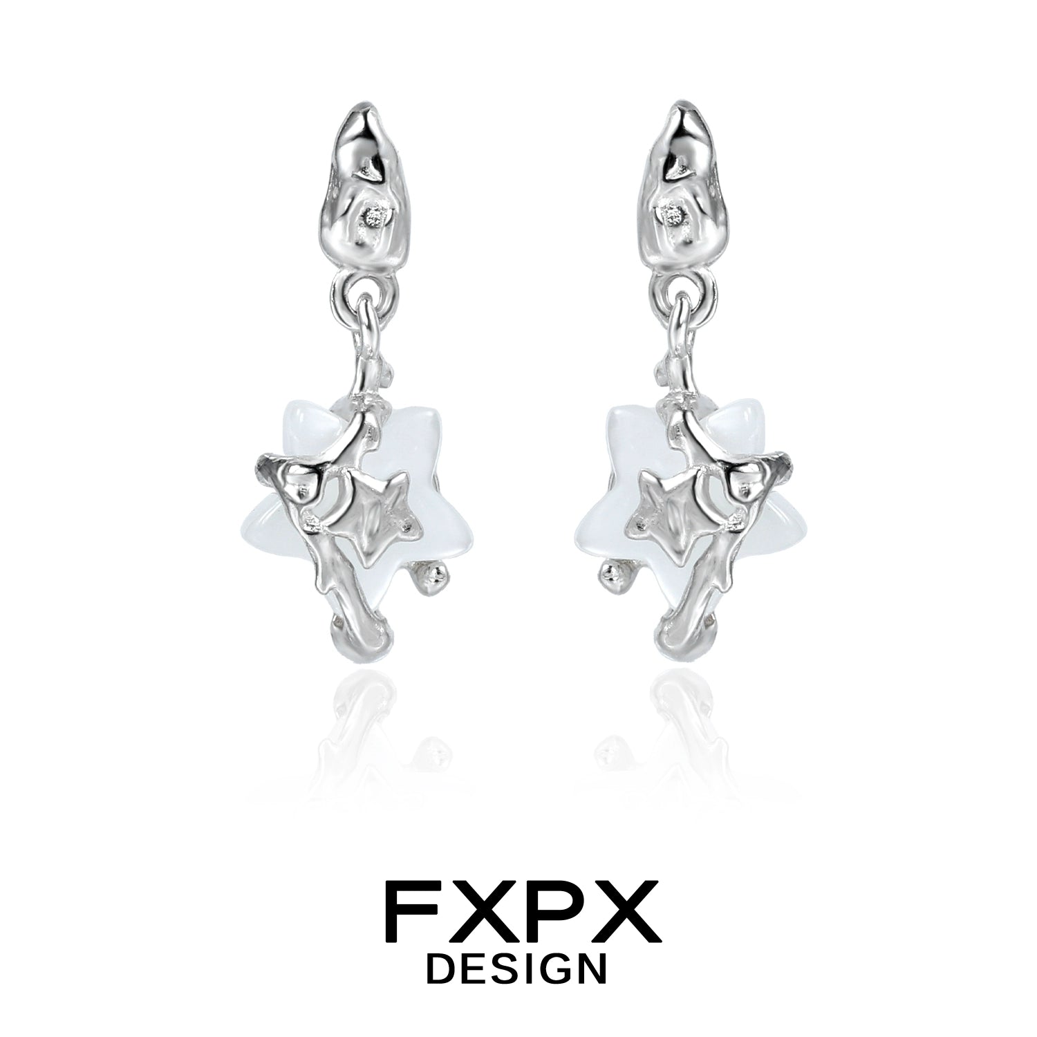 FXPX Y2K star earrings featuring a whimsical star design in silver for trendy fashion lovers