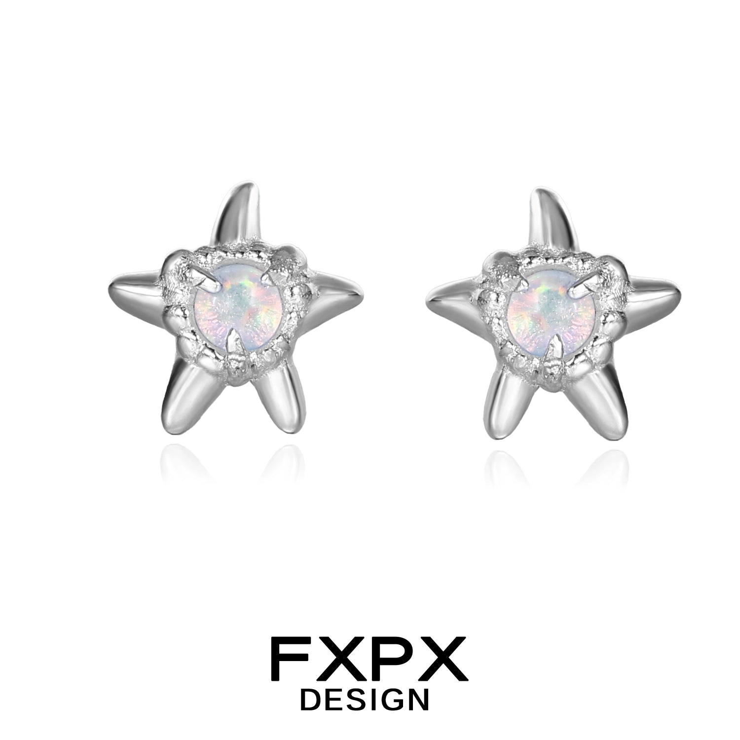 FXPX Y2K starfish earrings with sparkling gemstones and silver finish for trendy ocean-inspired style