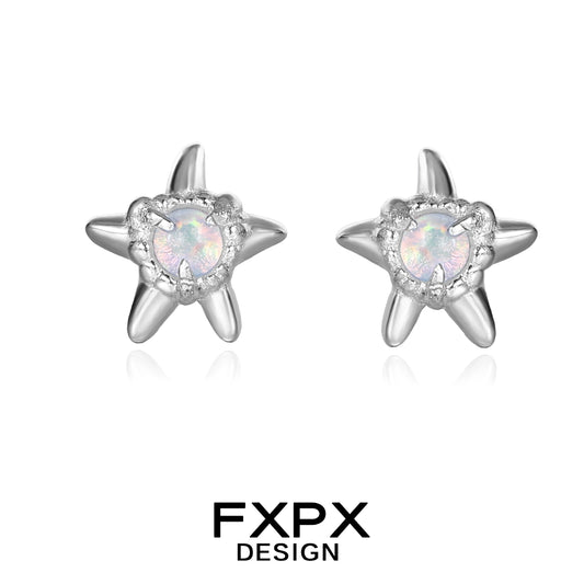 FXPX Y2K starfish earrings with sparkling gemstones and silver finish for trendy ocean-inspired style
