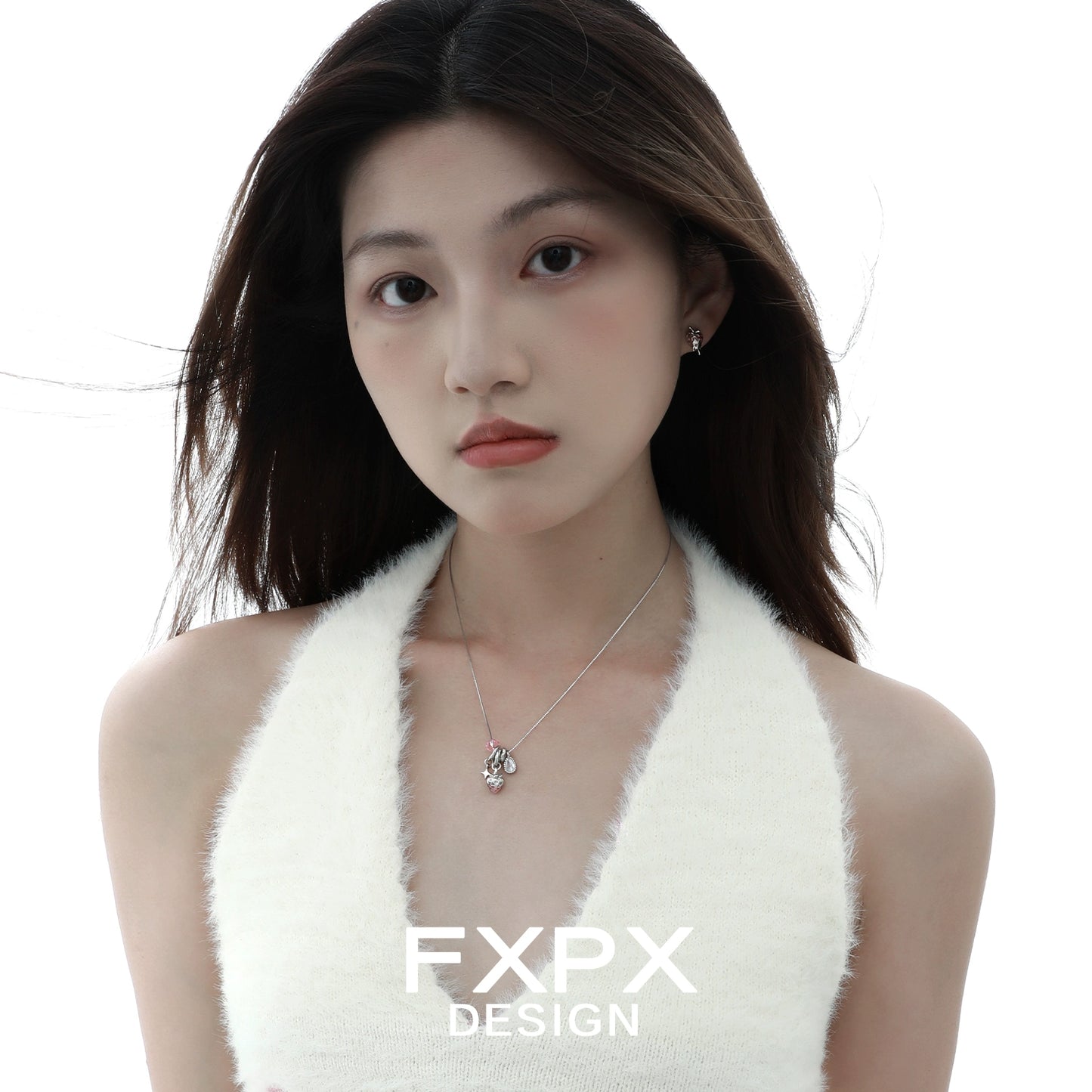 Fashionable Y2K strawberry necklace worn by a model showcasing trendy jewelry style