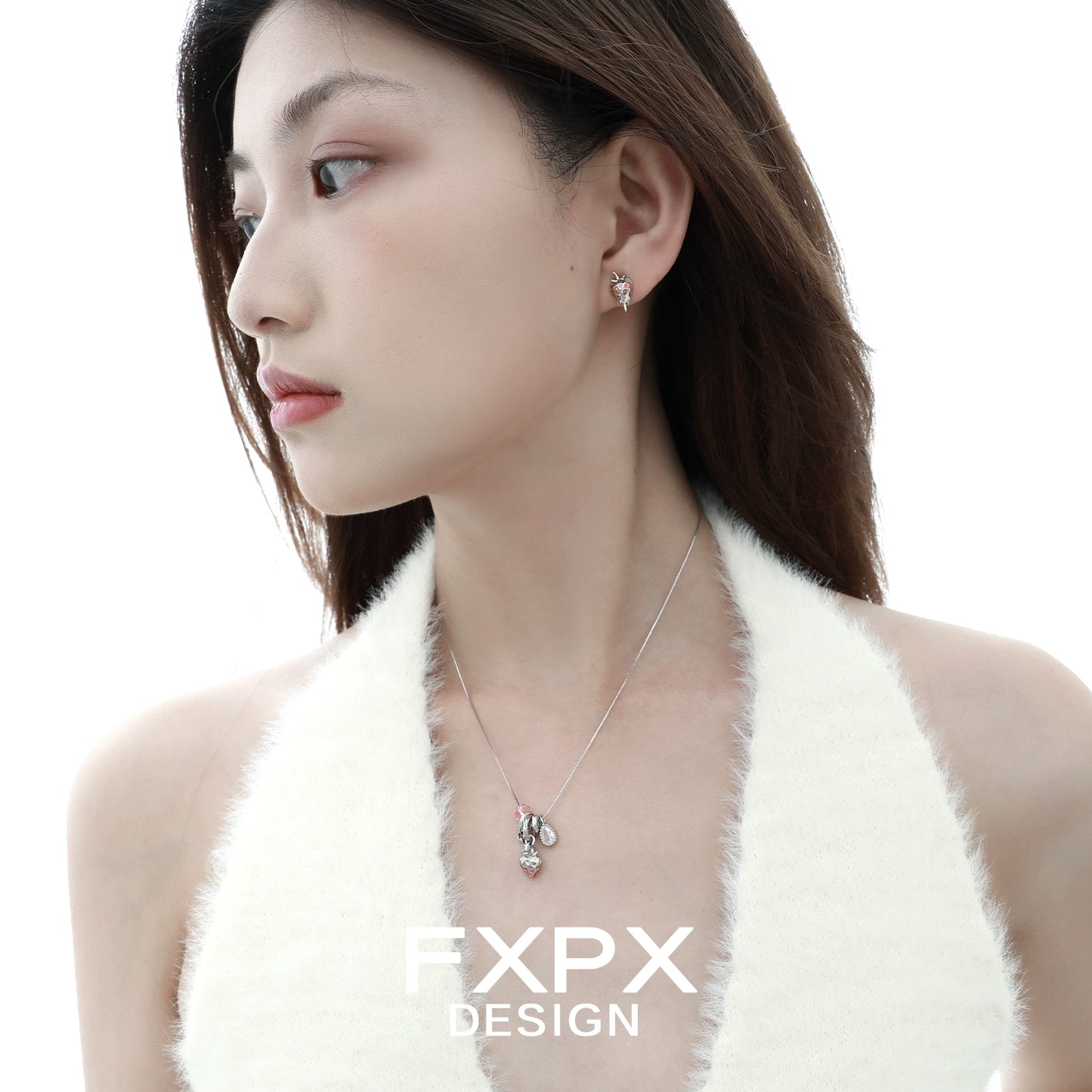 Y2K strawberry necklace on model showcasing cute design and trendy style