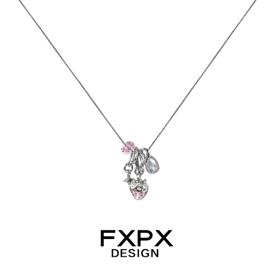 FXPX Y2K strawberry necklace with sparkling pink charms for stylish accessorizing