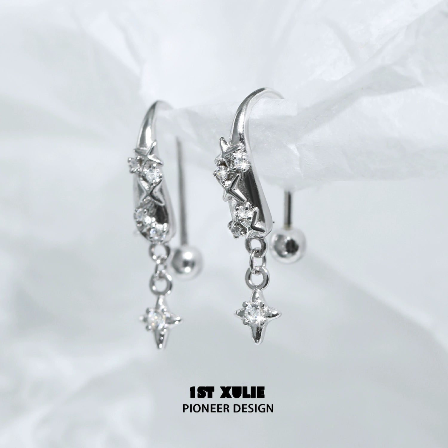 1STXULIE Galactic Star Earrings with Sparkling Crystals in Silver Finish for a Celestial Look