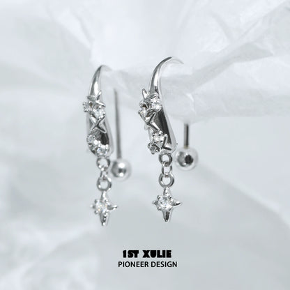1STXULIE Galactic Star Earrings with Sparkling Crystals in Silver Finish for a Celestial Look