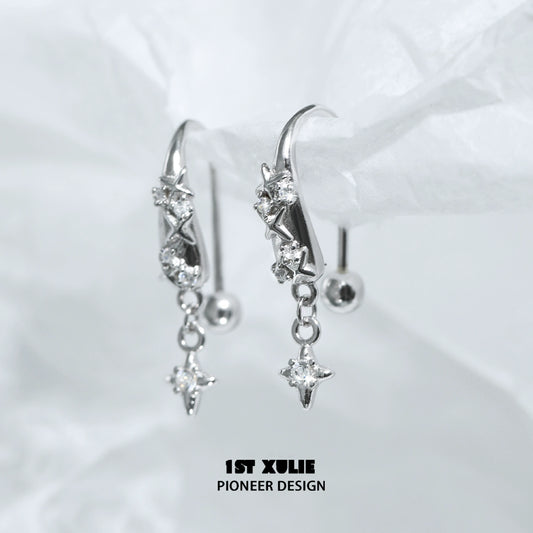 1STXULIE Galactic Star Earrings with Sparkling Crystals in Silver Finish for a Celestial Look