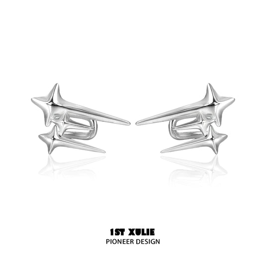 Sleek silver galactic star geometric earrings featuring a modern design for stylish outfits