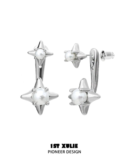 1ST XULIE Galaxy Pearl Stud Earrings with Star Design in Silver Finish for Elegant Look