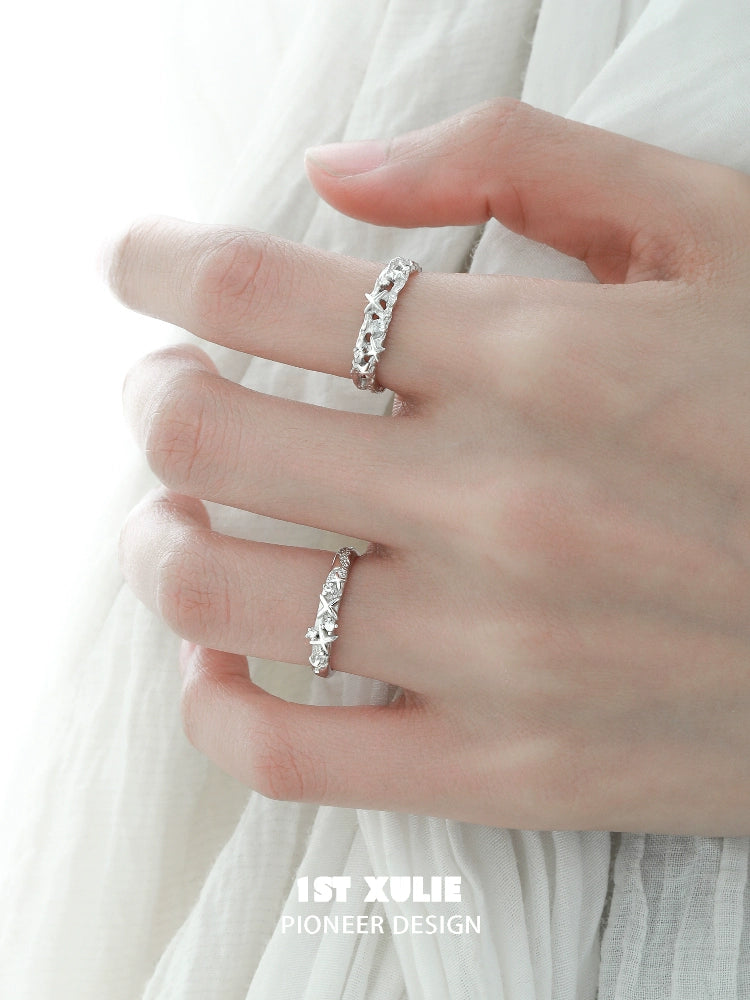 Silver Galaxy Star Couple Ring Set featuring intricate star designs for romantic couples