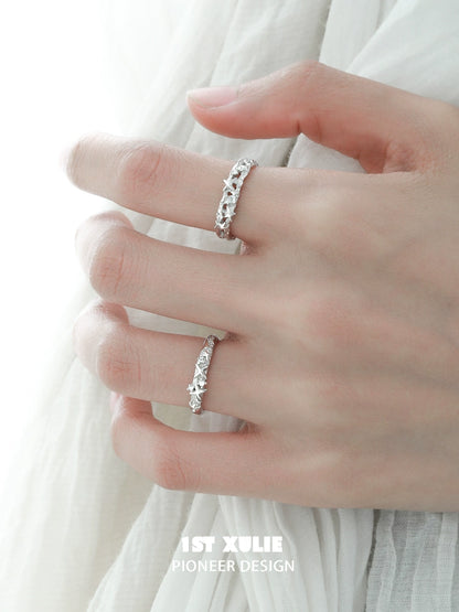 Silver Galaxy Star Couple Ring Set featuring intricate star designs for romantic couples
