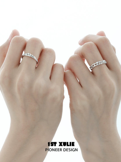 Elegant 1ST XULIE galaxy star couple ring set displayed on two hands for a romantic touch