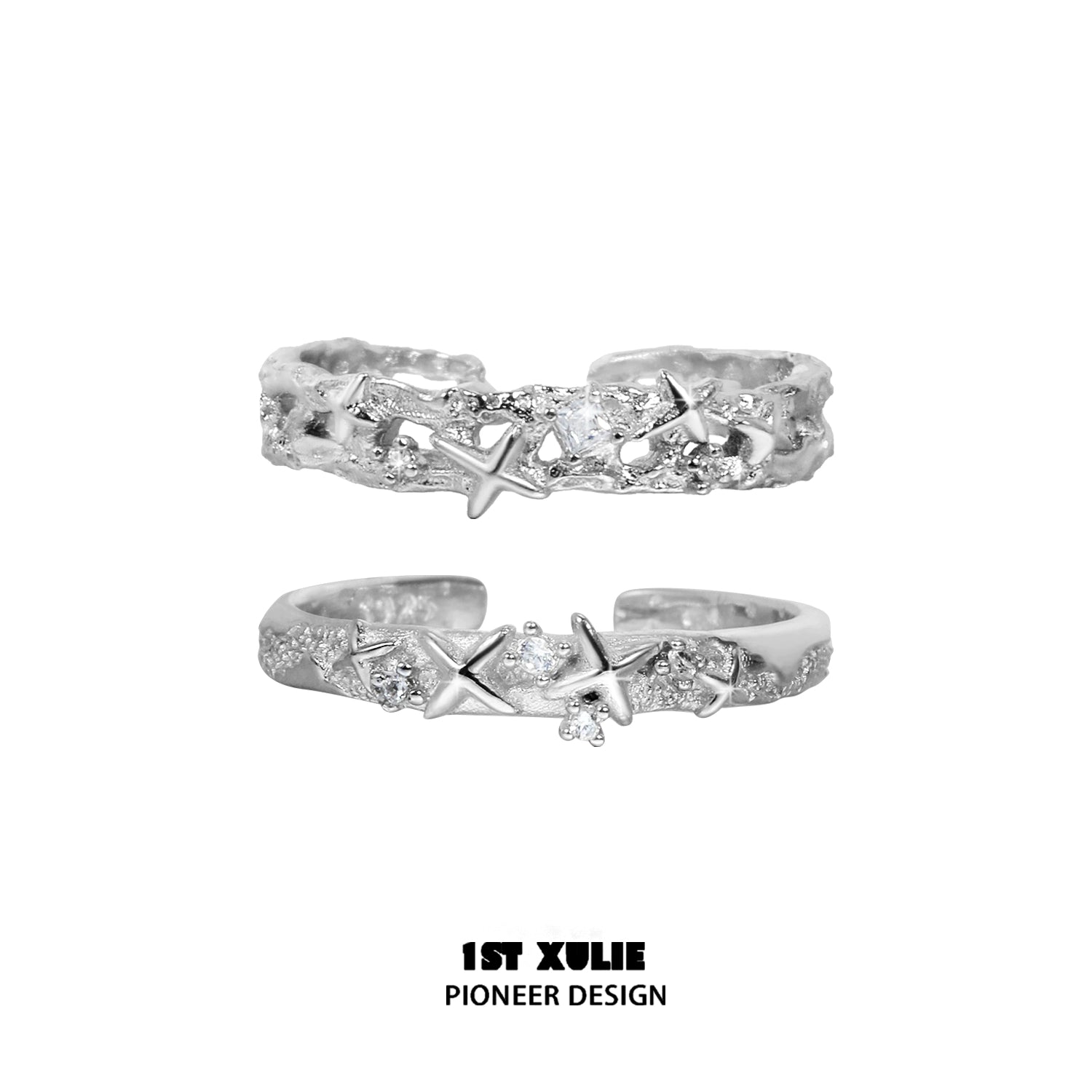 1ST XULIE Galaxy Star Couple Ring in Silver with Unique Star-Inspired Design and Sparkling Details