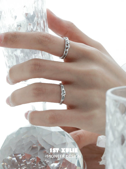 1ST XULIE Galaxy Star Couple Ring in Silver with Elegant Design for Romantic Gifts