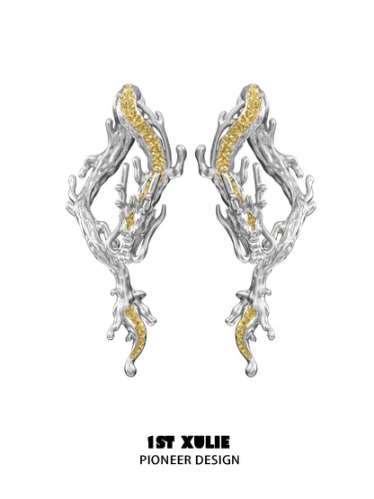 Gold dragon stud earrings with intricate design in silver and gold for unique style