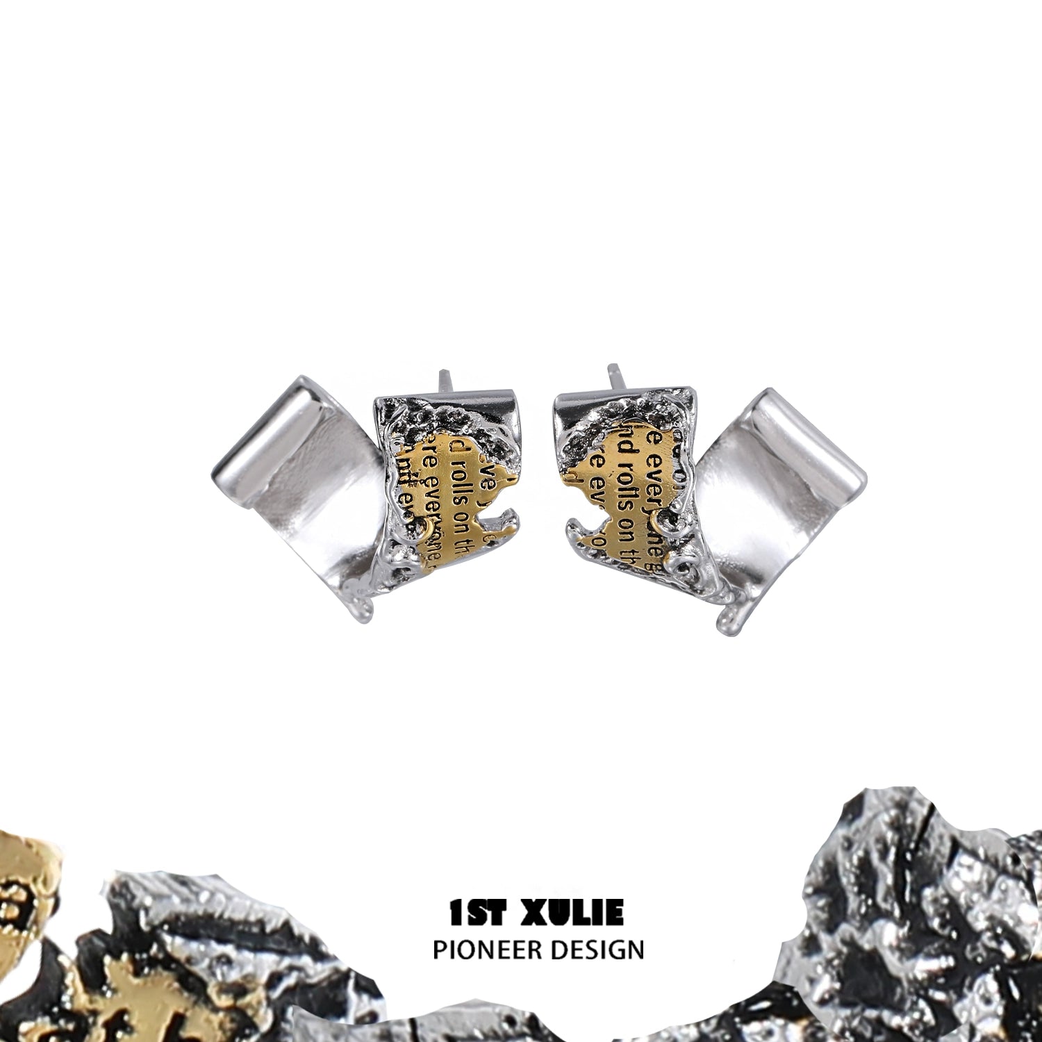 Stylish gold map earrings for women with a unique design and playful texture by 1STXULIE