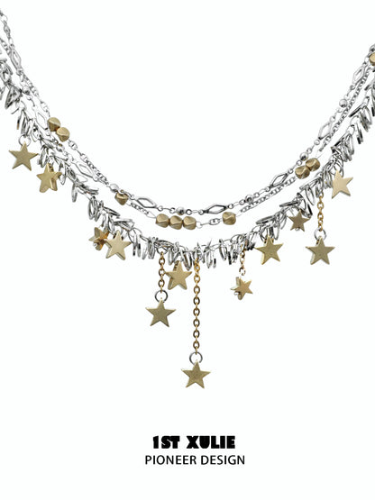 1ST XULIE gold star tassel necklace with layered stars and silver accents for a stylish look
