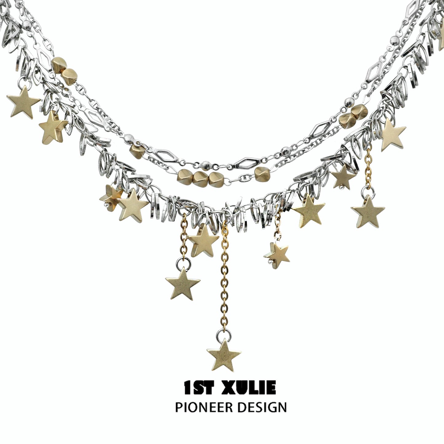 Gold star tassel necklace with layered chains and dangling star charms for stylish jewelry lovers