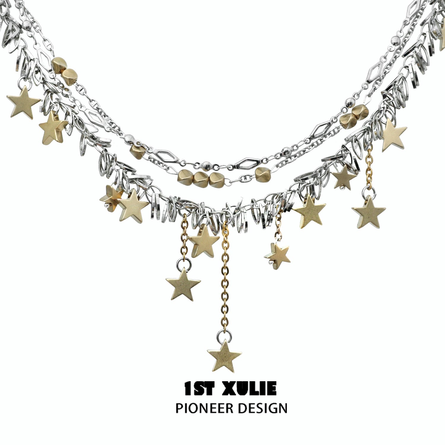 Gold star tassel necklace with layered chains and dangling star charms for stylish jewelry lovers
